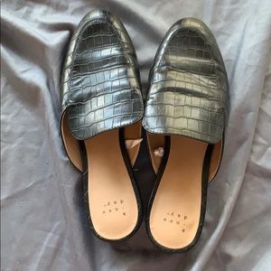 Black crocodile leather slip on mules size 9